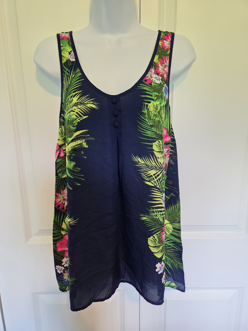 Candie's Navy Tropical Tank Mini Dress with Green & Pink Floral Trim